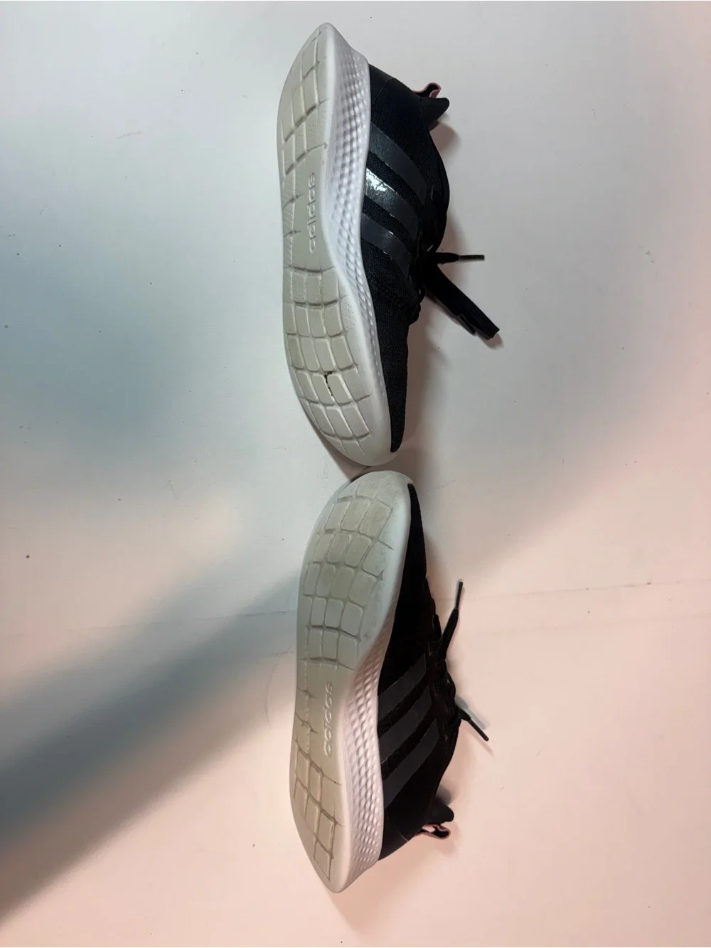 adidas Women's Black Running Sneakers with White Soles and Pink Heel Tabs